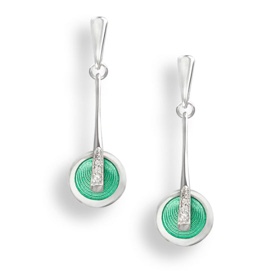 Art Deco Teal Enamel with White Sapphire Drops