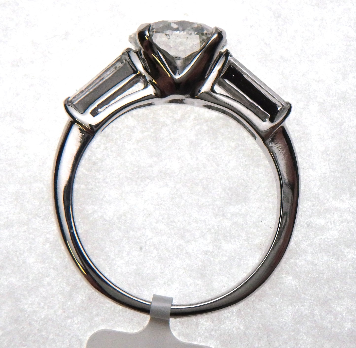 Lab Grown Round with Natural Baguette Diamonds Platinum Engagement Ring