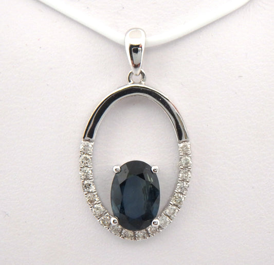 Sapphire and Diamond Oval Pendant