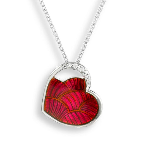 Red Enamel Heart with White Sapphire Necklace