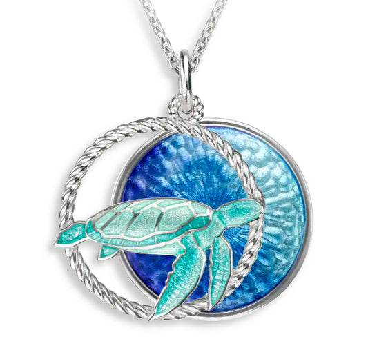 Sea Turtle with Ocean Blue Disc Necklace