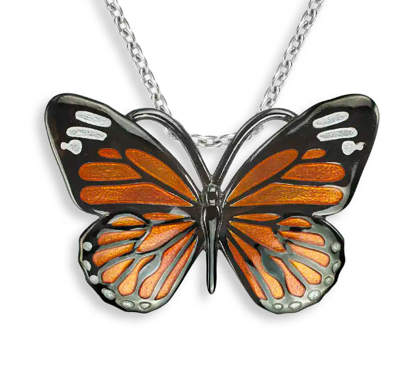 Monarch Butterfly Orange and Black Necklace Sterling Silver