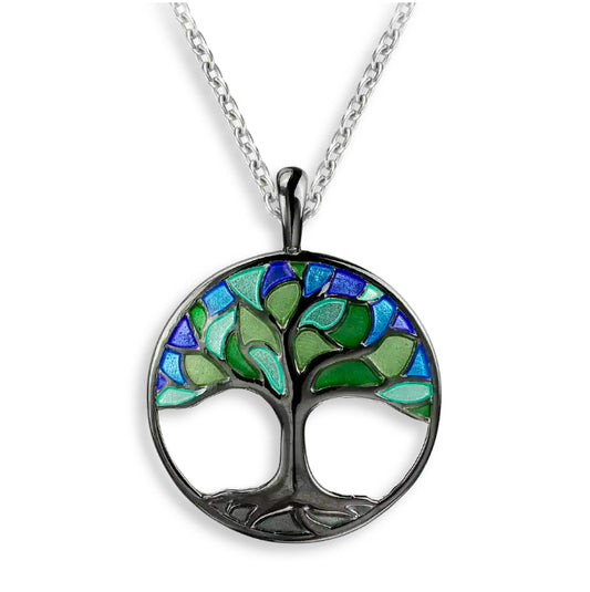 Tree of Life Green Enamel with Black Rhodium Necklace