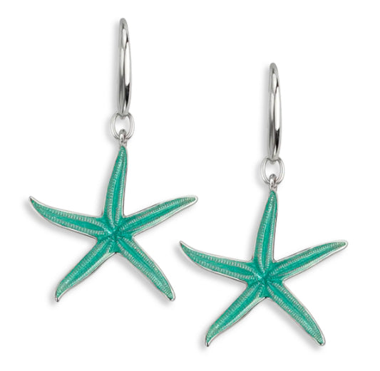 Starfish Teal Enamel Drop Earrings