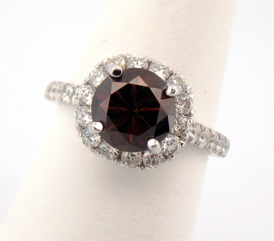 Chocolate and White Diamond Halo Engagement Ring
