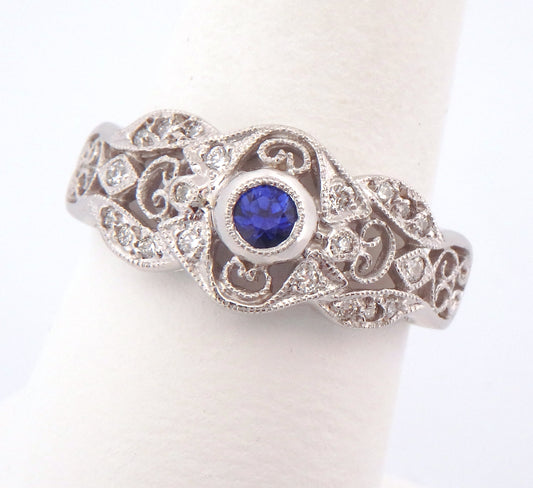 Sapphire and Diamond Filigree Band