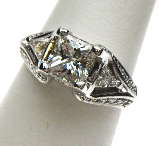 Princess Cut Center with Triangle Sides Diamond Engagement Ring