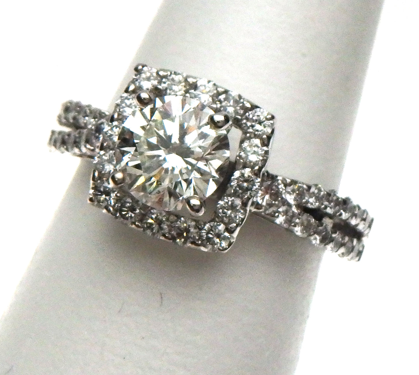 Round Diamond with Square Halo Engagement Ring