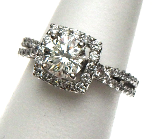 Round Diamond with Square Halo Engagement Ring
