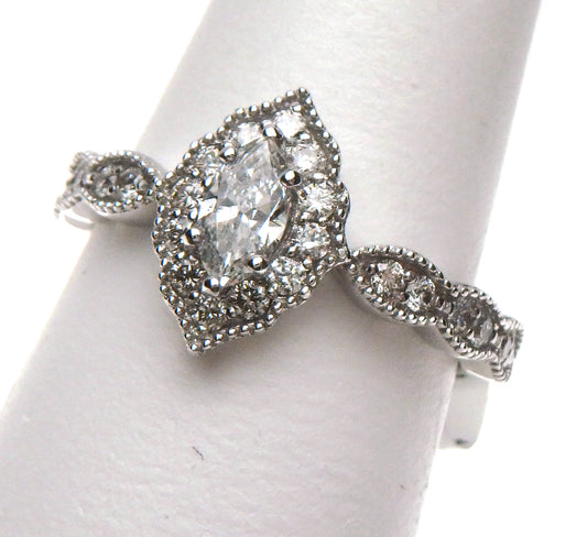 Marquise Diamond Scalloped Halo Engagement Ring