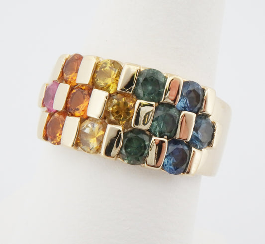 Rainbow Sapphire 3 Row Band