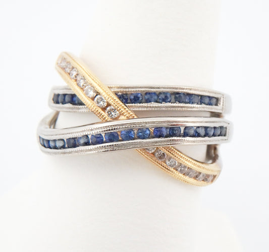 Sapphire and Diamond 3 Row Criss-Cross Band