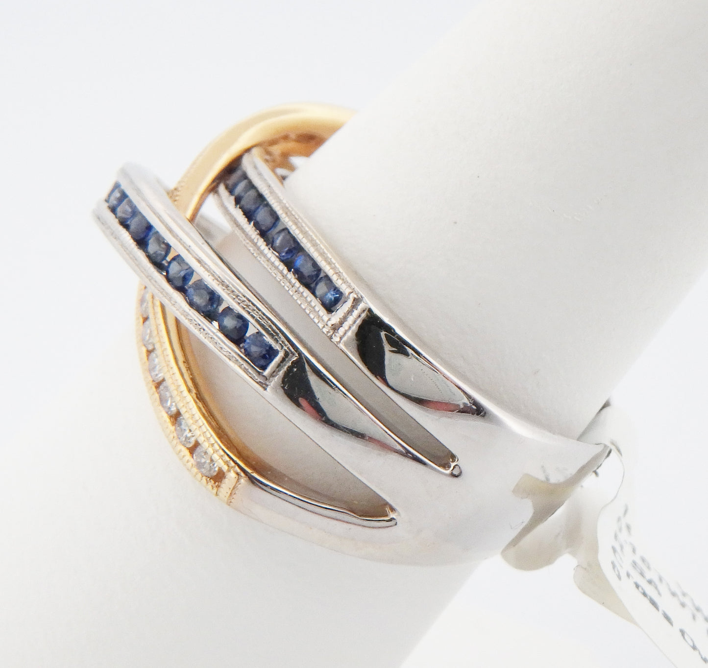 Sapphire and Diamond 3 Row Criss-Cross Band