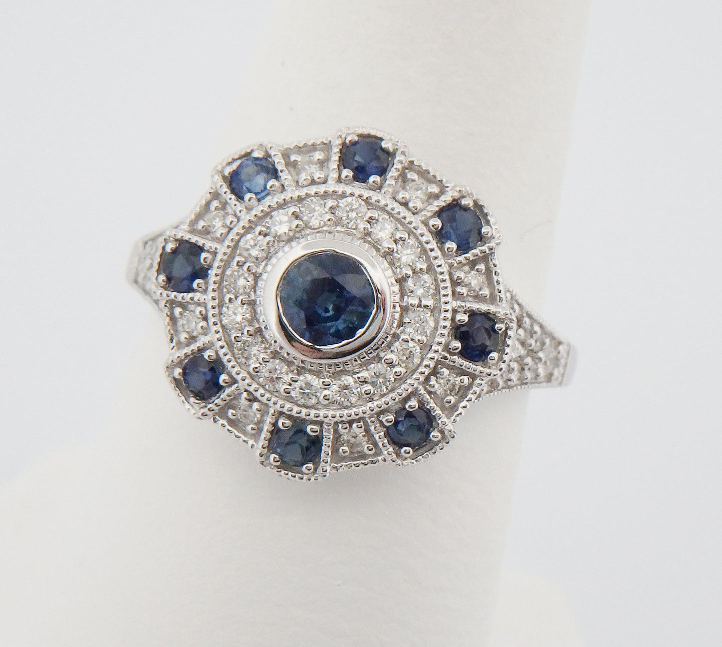 Art Deco Sapphire and Diamond Round Cluster Ring