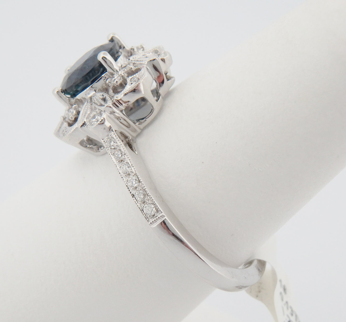 Vintage Style Sapphire with Diamond Carved Halo Ring