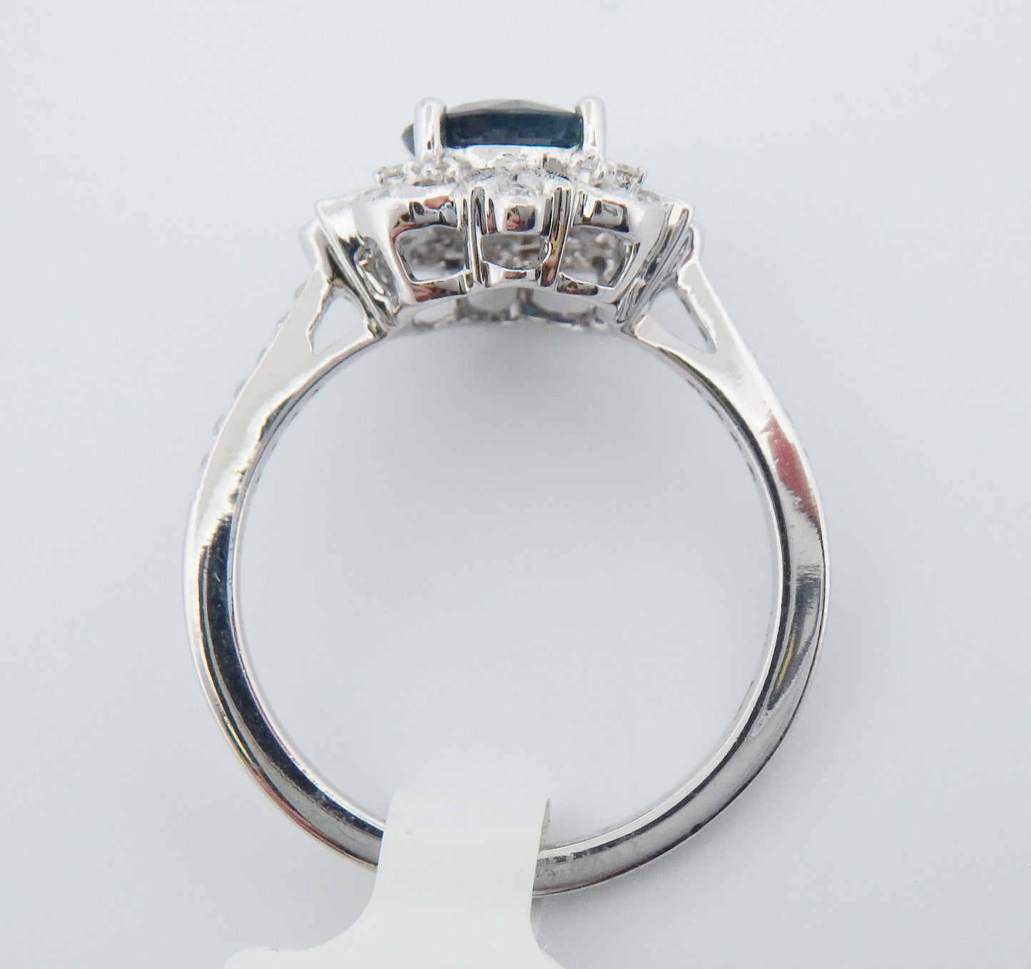 Vintage Style Sapphire with Diamond Carved Halo Ring