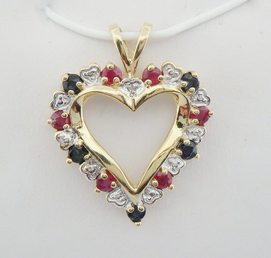 Sapphire and Ruby Heart Pendant