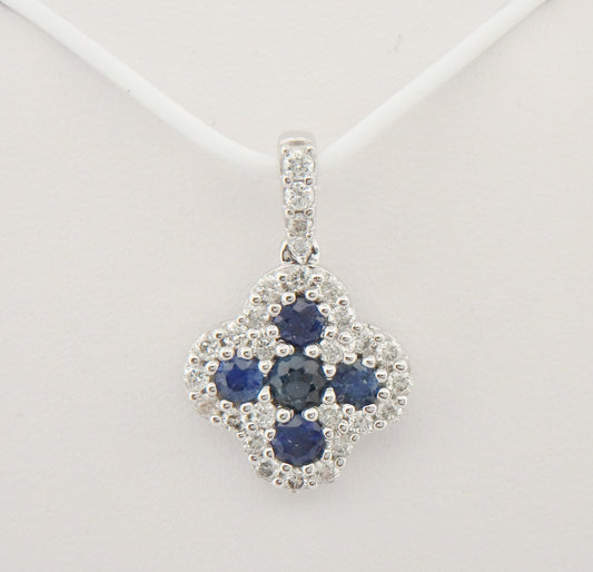 Sapphire and Diamond Quatrefoil Halo Pendant