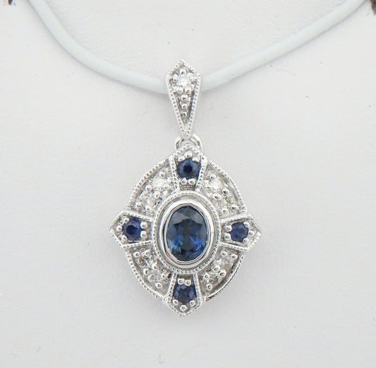 Sapphire and Diamond Oval Vintage Style Pendant
